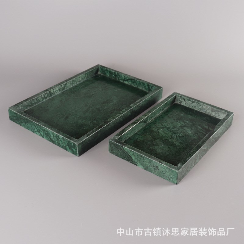 酒店样板间卫浴洗漱托盘蛋糕盘家居化妆品绿色天然大理石方形托盘