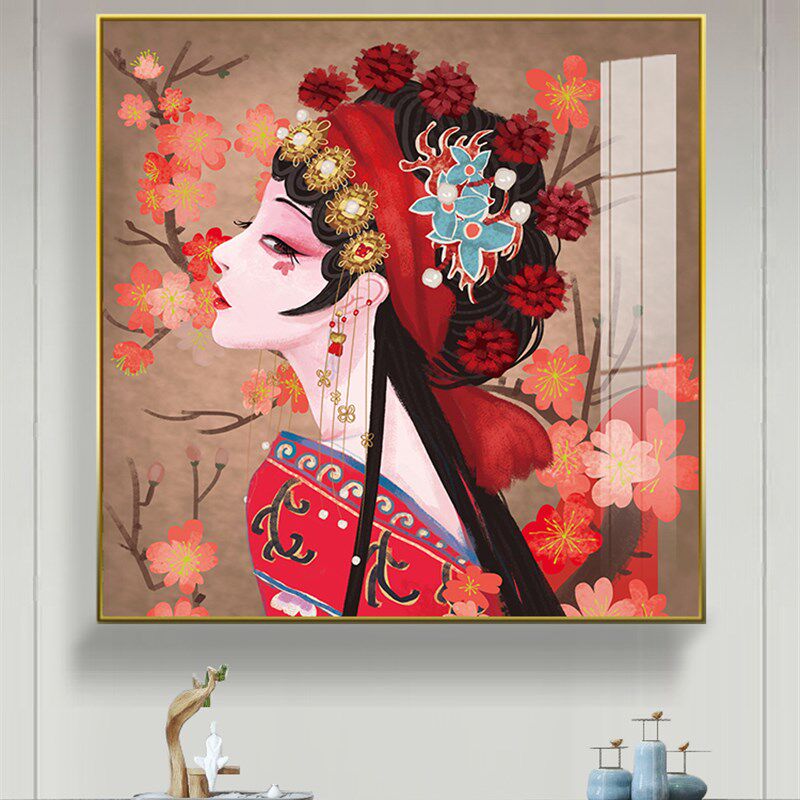 现代新中式玄关装饰画国潮人物挂画中国风餐厅壁画京剧花旦客厅画