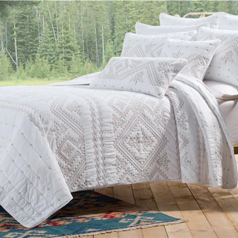 浦江工厂直销 纯棉白色刺绣三件套 床盖 床单 绗缝被空调被