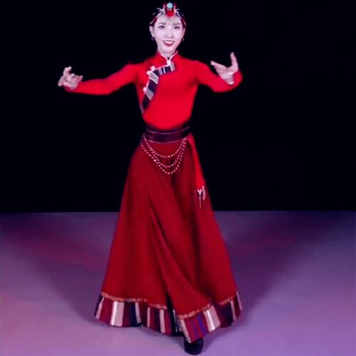 藏族舞蹈服装f女娥嫚舞蹈练功服大摆裙民族舞藏式舞蹈起舞演出服