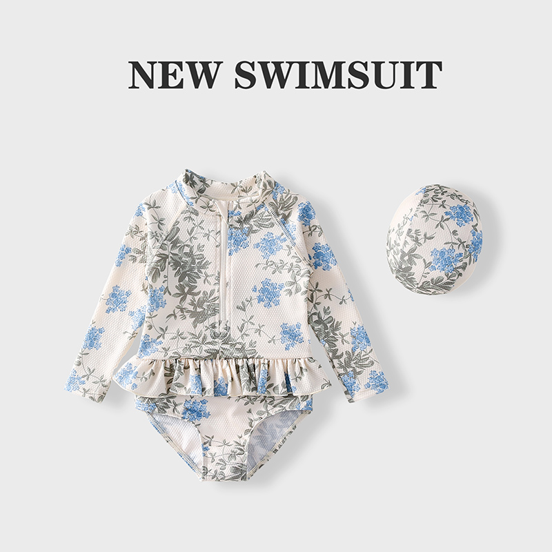 1-8岁女宝宝泳衣连体长袖速干训练游泳衣5女童洋气泳装儿童新款6