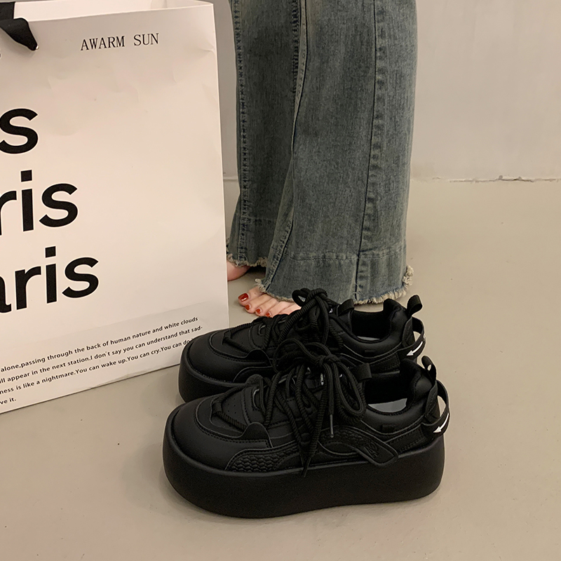 百搭厚底小白鞋女松糕港风板鞋2024新款春秋季增高休闲运动老爹鞋