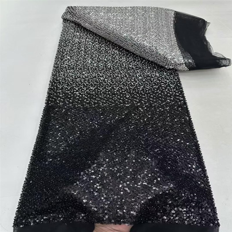 新款渐变亮片绣珠子绣满幅珠片绣婚纱礼服面料网纱蕾丝布料晚礼服