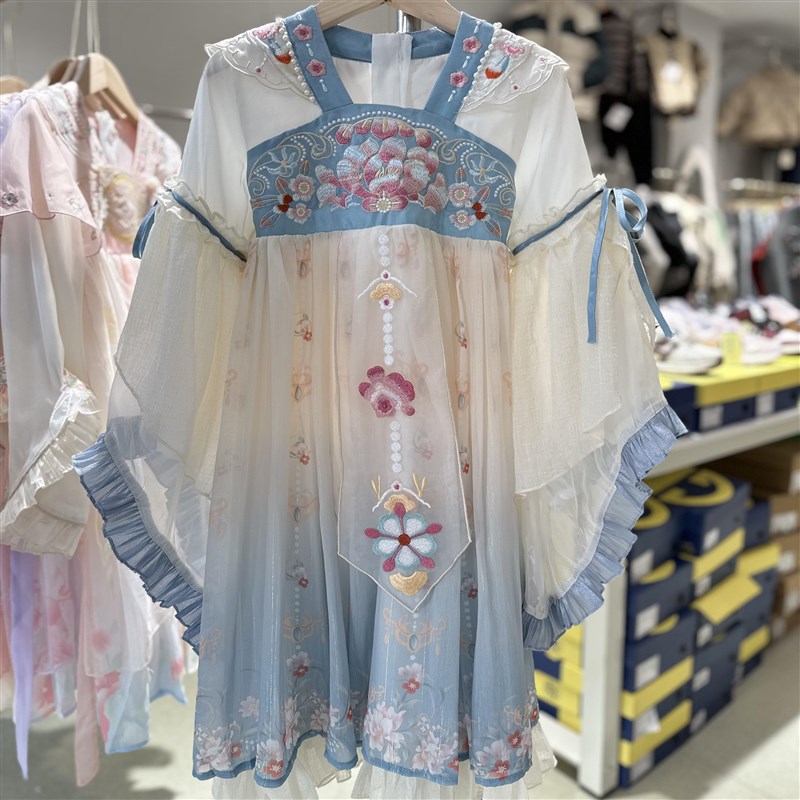 女童春夏2025新款儿童长袖超仙古装襦裙小女孩古风汉服裙 连衣裙