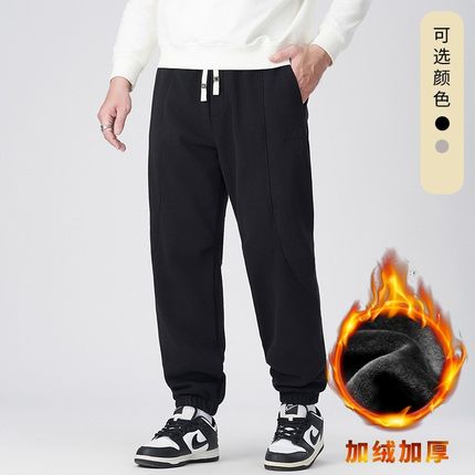 加肥加大胖子潮流显瘦加绒运动束脚卫裤大码男装冬U季保暖棉质长