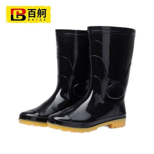 百舸中高筒雨鞋男女雨靴防滑耐磨胶靴耐酸H碱牛筋水靴A803中筒雨