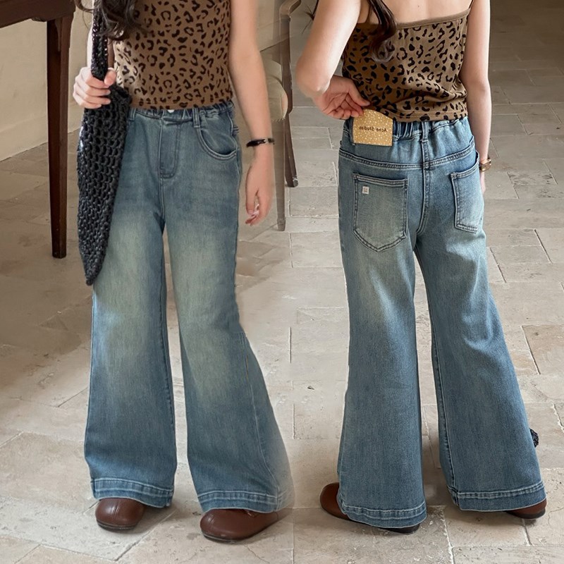 女童喇叭牛仔裤2025春款童装亲子阔腿休闲长裤子百搭学生宽松直筒