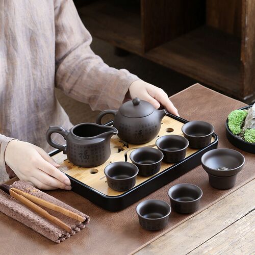 陶瓷户外车载便携式旅行茶具一壶六E杯紫砂功夫茶具套装礼品伴手