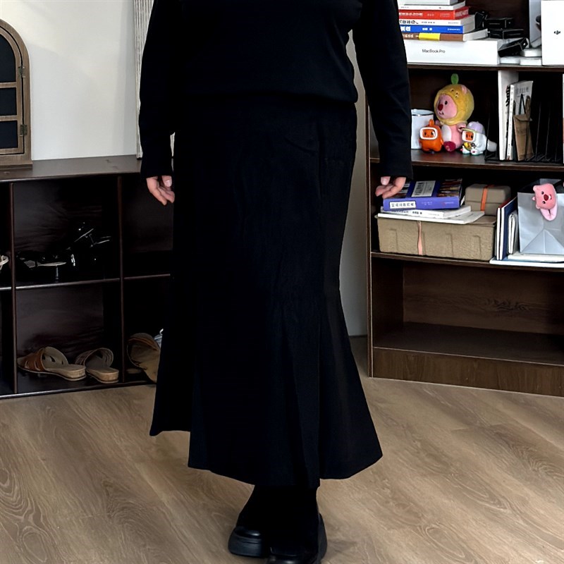 【福饮沸别】大码秋冬款气质女高腰E中长款显瘦R鱼尾裙秋女7633