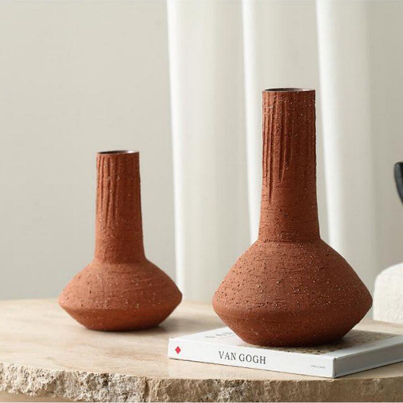 侘寂风北欧复古干燥花手拉胚轻奢花瓶摆件家居玄关电视柜餐桌装饰