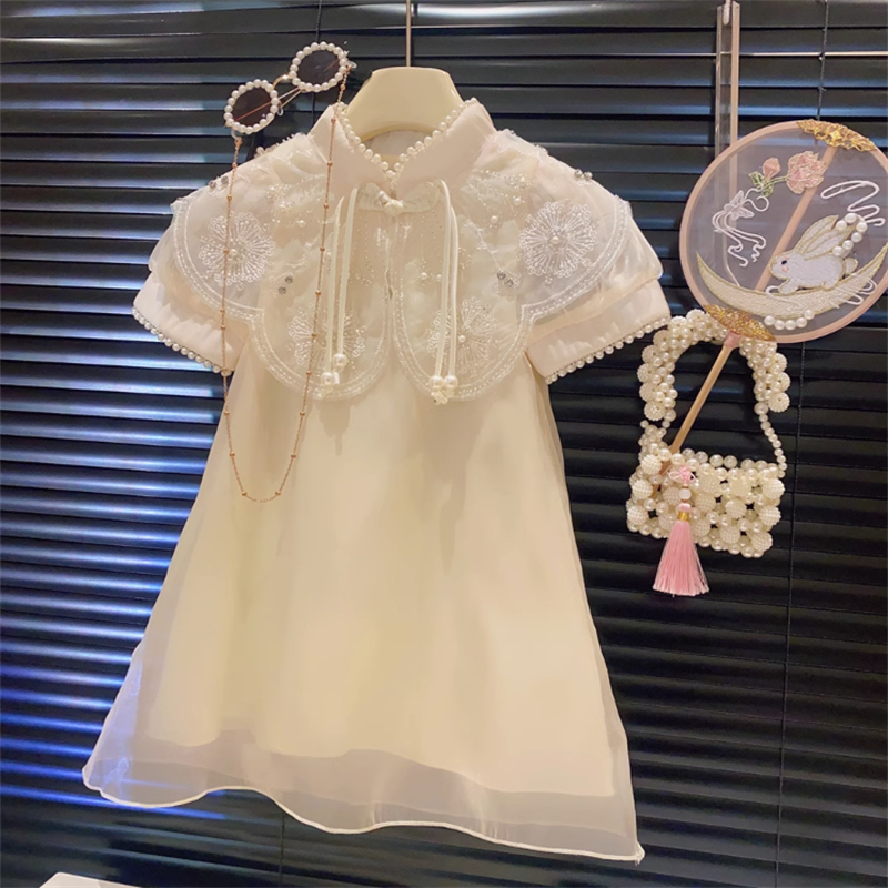 女童国风连衣裙夏季儿童旗袍公主裙2023新款洋气云肩裙子小女孩潮