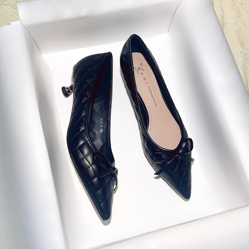 3公分高跟鞋细跟夏季2025新款尖头低跟单鞋女浅口女鞋小跟鞋软皮