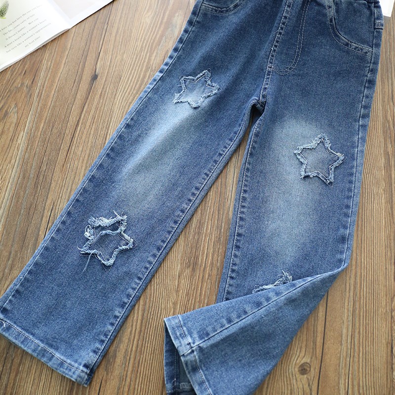 女童直筒牛仔裤春装2024新款大童春秋款洋气儿童装休闲女孩长裤子