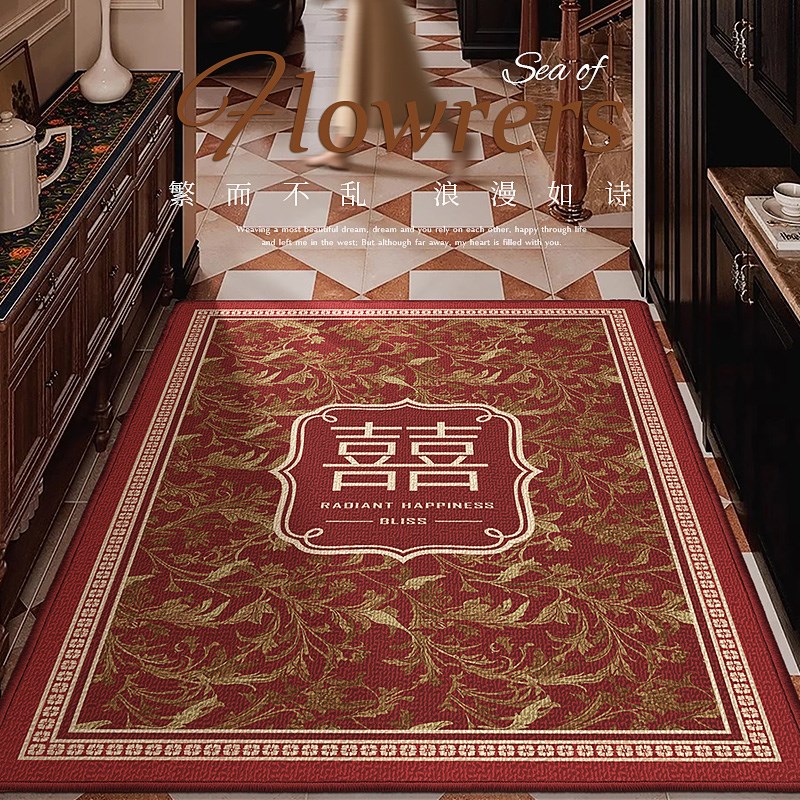 美式复古入户门地垫大门口进门垫高级感喜庆玄关可裁剪脚垫子地毯