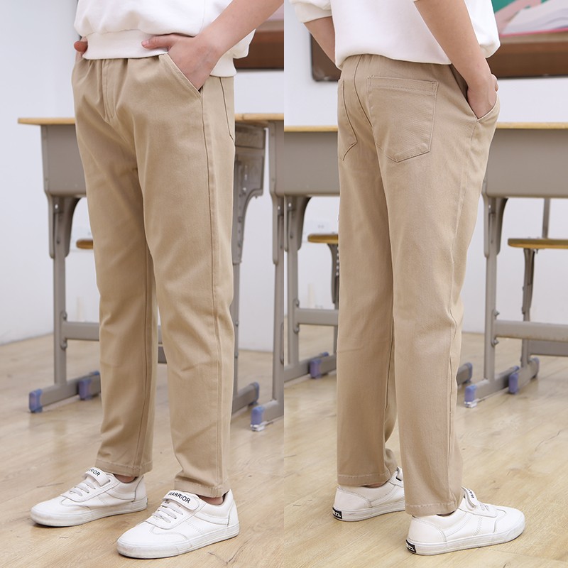 儿童裤子男童卡其色校服裤休闲西裤米色长裤小学生春秋加绒校裤款