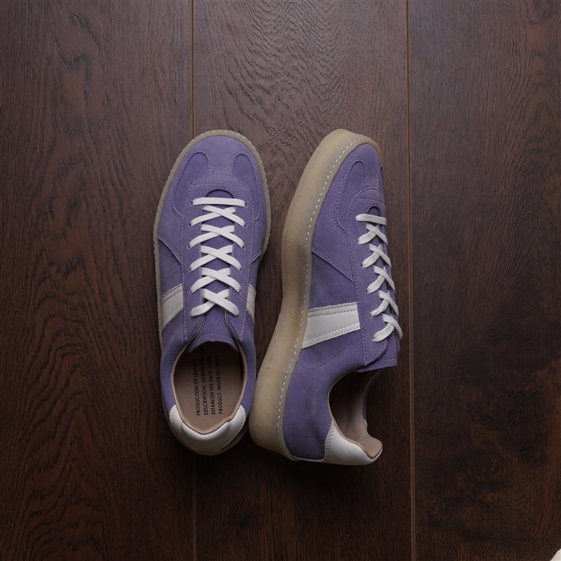 枯骨香芋紫翻毛烟胶底复古厚底手工德训鞋透气吸汗柔软低帮男女鞋