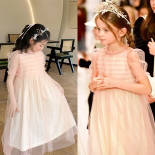 小乐趣 女童重工镶钻打揽两件套礼服裙儿童六一网纱蓬蓬裙 25新款