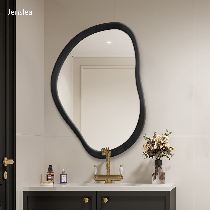 法式中古风实木浴室镜古典不规则卫生间浴室柜镜子复古装饰梳妆镜