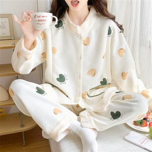 月子服秋冬季产h后哺乳哺乳孕妇睡衣春秋纯棉产妇出院空气棉12月