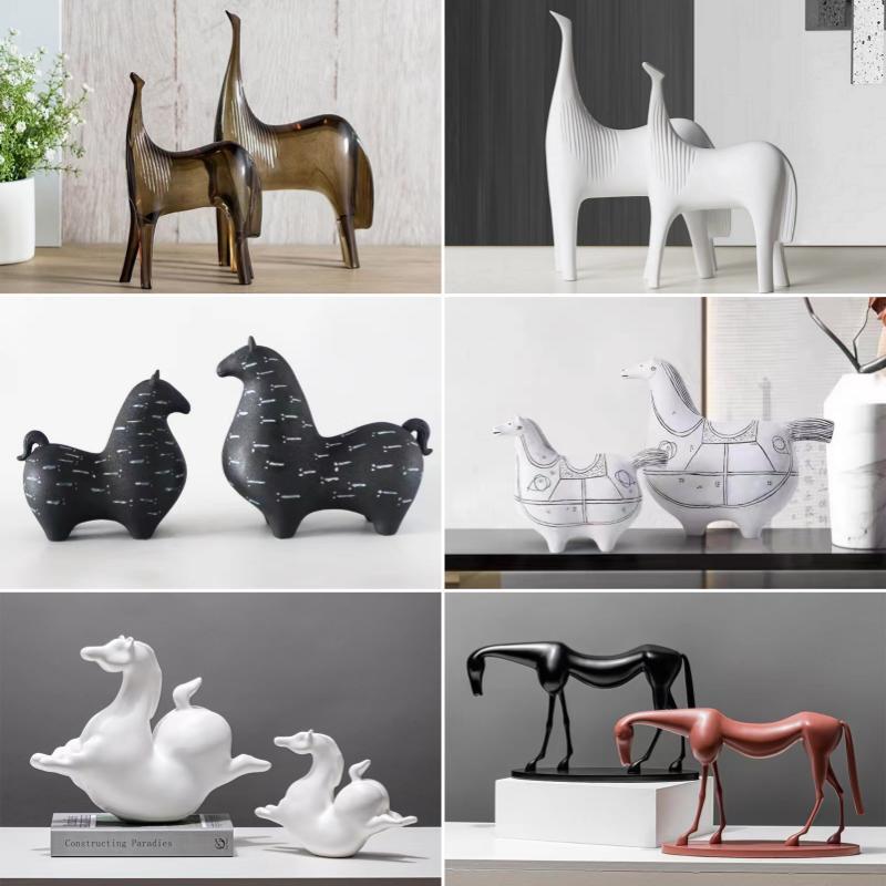 简约创意马摆件高级感样板间桌面摆设品民宿书房抽象动物装饰品