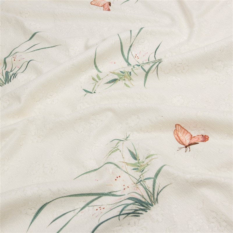 国风年轻旗袍布料经典兰花印花布蕾丝面料做裙子 镂空蕾丝复合布