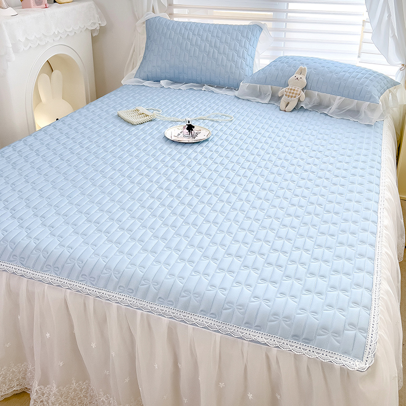 公主风A类乳胶凉席三件套夏季冰丝席可摺叠可水S洗防滑牀裙款软蓆