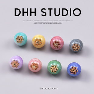 新中式 饰辅料 渐变色爆花冰裂纹圆珠纽扣古风旗袍汉服马甲压襟扣装