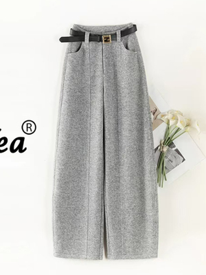 醋酸羊毛窄版阔腿裤女2025秋冬季新款设计感垂坠感宽松休闲直筒裤