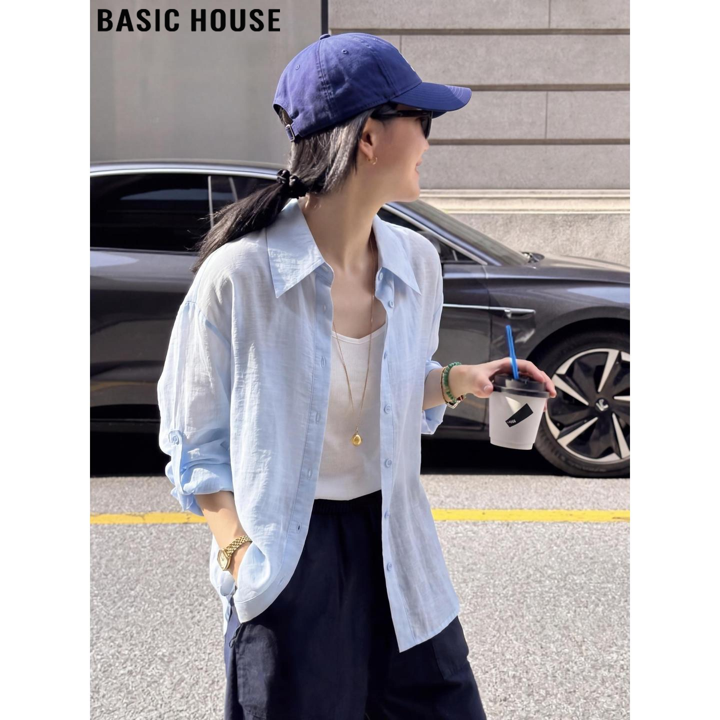 Basic House/百家好蓝色薄款冰丝防晒外套女夏季超火外搭天丝上衣