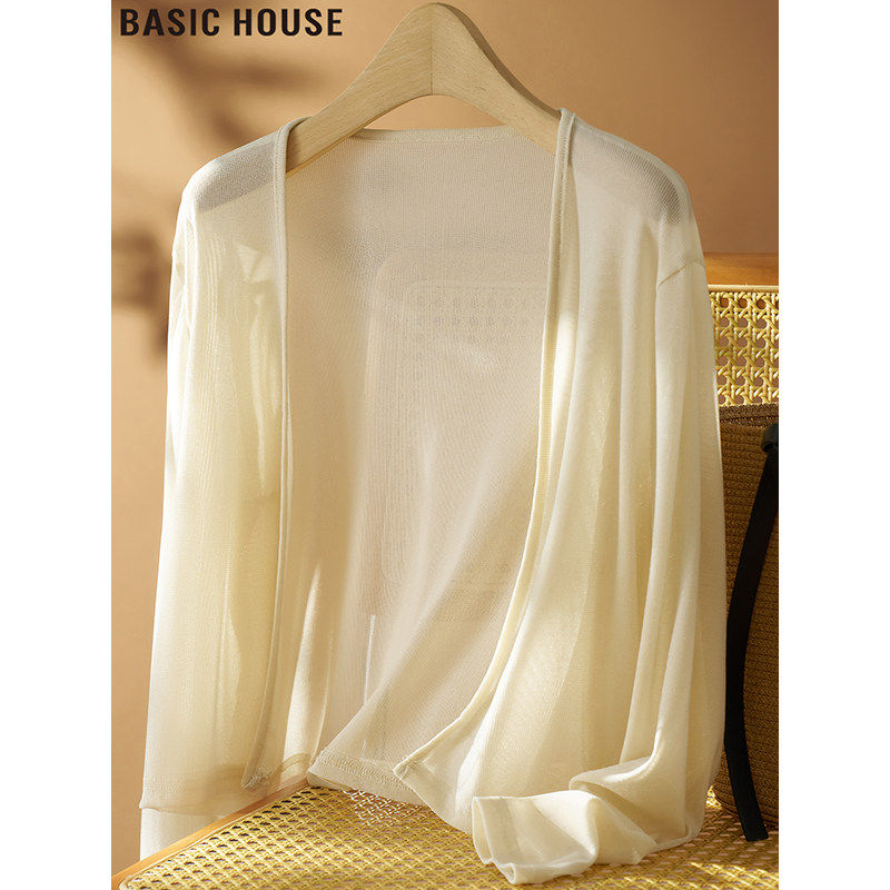 Basic House/百家好米白色薄款防晒开衫女夏季超好看外搭披肩上衣