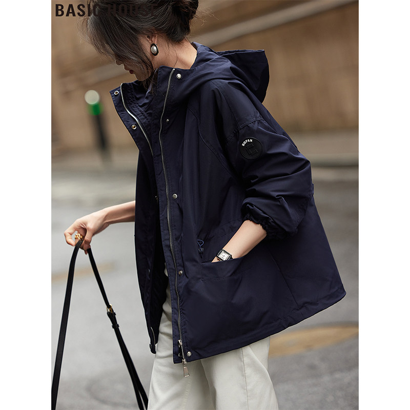 Basic House/百家好美式连帽加棉加厚外套女2025冬季保暖棉服上衣