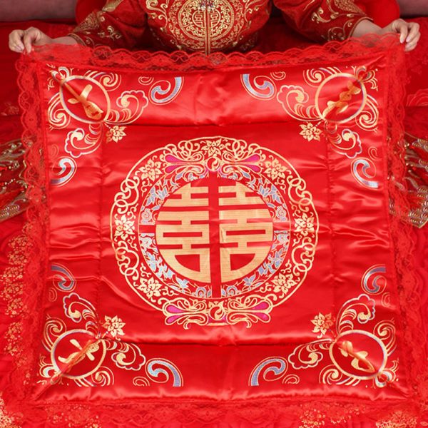 喜福被被子新娘新女方婚房布置坐婚礼福人蜗趣坐垫结婚陪嫁百刺绣