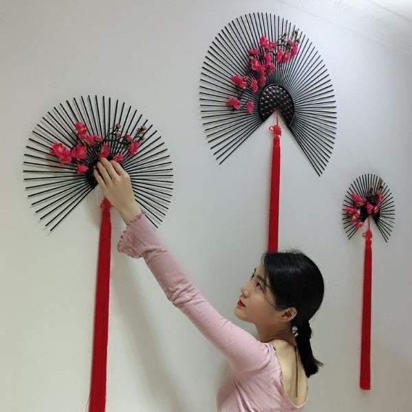 入门壁装饰玄关挂件挂墙装饰年屋挂饰折扇扇子铁艺内墙贺年装饰新