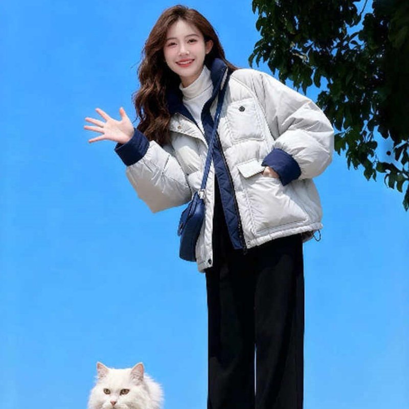 2025年冬季新款韩版立领撞色宽松棉服女短款小个子高级感加厚外套,女装/女士精品,棉衣/棉服,淘宝优惠券,粉丝福利购,淘宝优惠卷