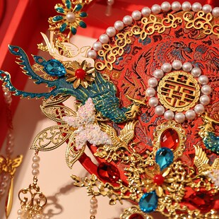 鸾飞凤舞团扇新娘结婚diy材料包中式 婚礼出嫁刺绣喜扇手工双面扇