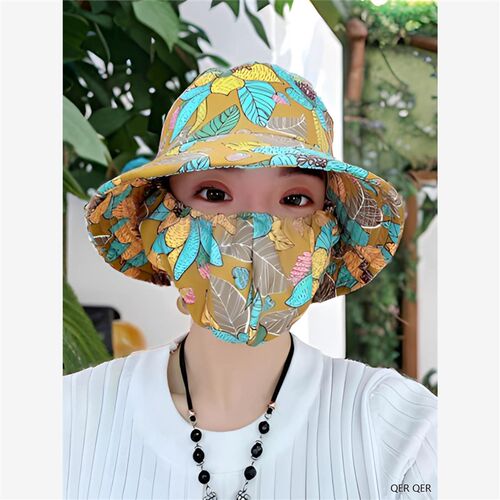 2024年春秋新款口罩一体帽子夏天女士防晒夏季骑车遮阳帽下地干活