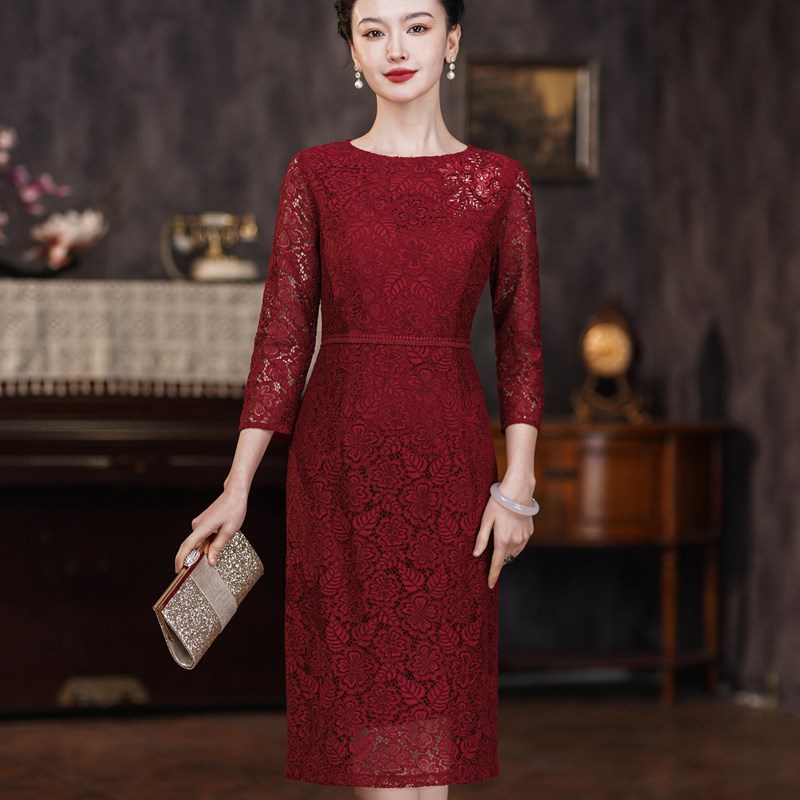 5月结婚妈妈装婚礼连衣裙夏款高贵气质显瘦时尚喜婆婆婚宴礼服秋