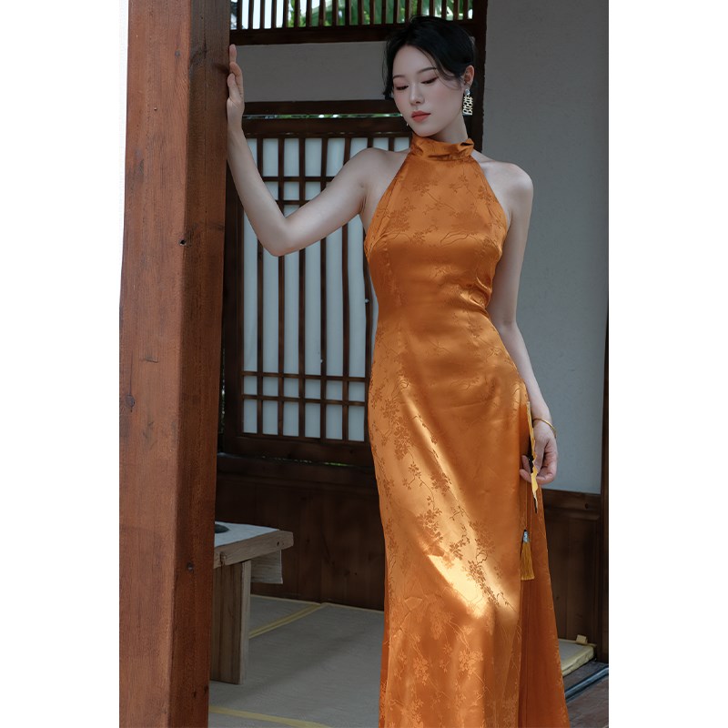 鹿与玫瑰新中式国风改良旗袍收腰显瘦高级感小众设计敬晨袍连衣裙