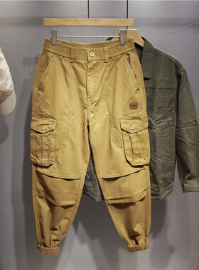 毒类 美式复古多口袋工装裤男士秋冬新款宽松潮牌束脚裤休闲长裤