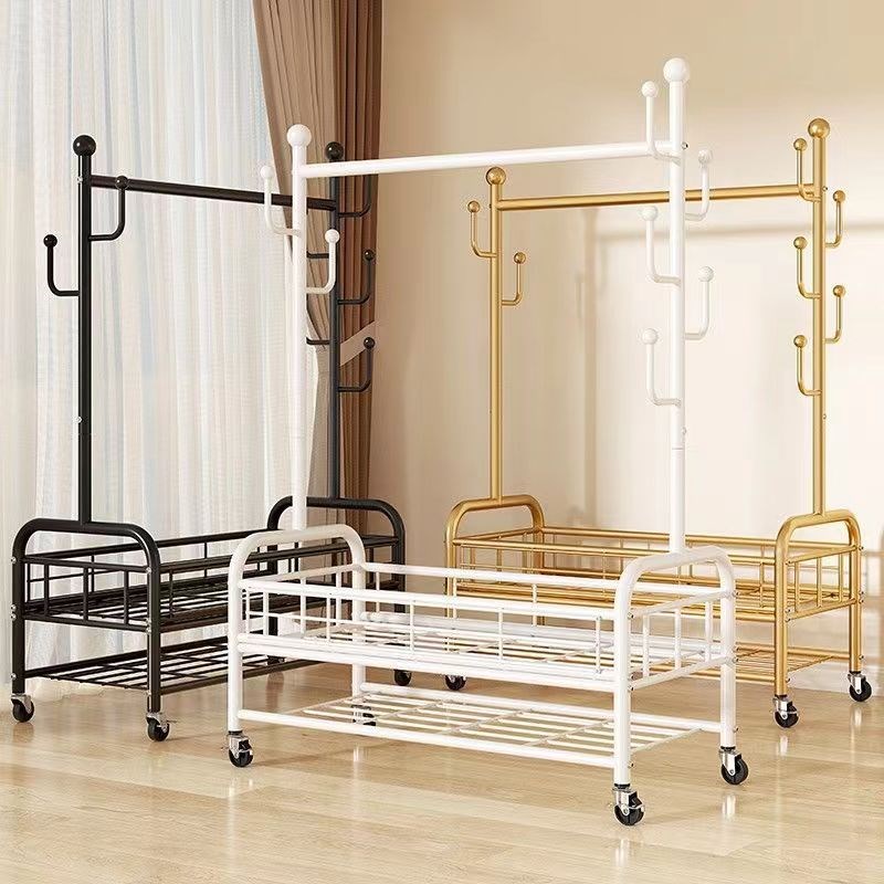 晾衣架落地卧室可移动家用晾衣架阳台挂衣服架子室内简易杆衣帽架