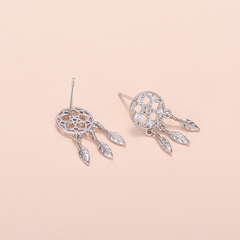 厂家捕梦网耳环女学生圆脸显瘦锆石羽毛耳坠圆圈耳钉网红饰品