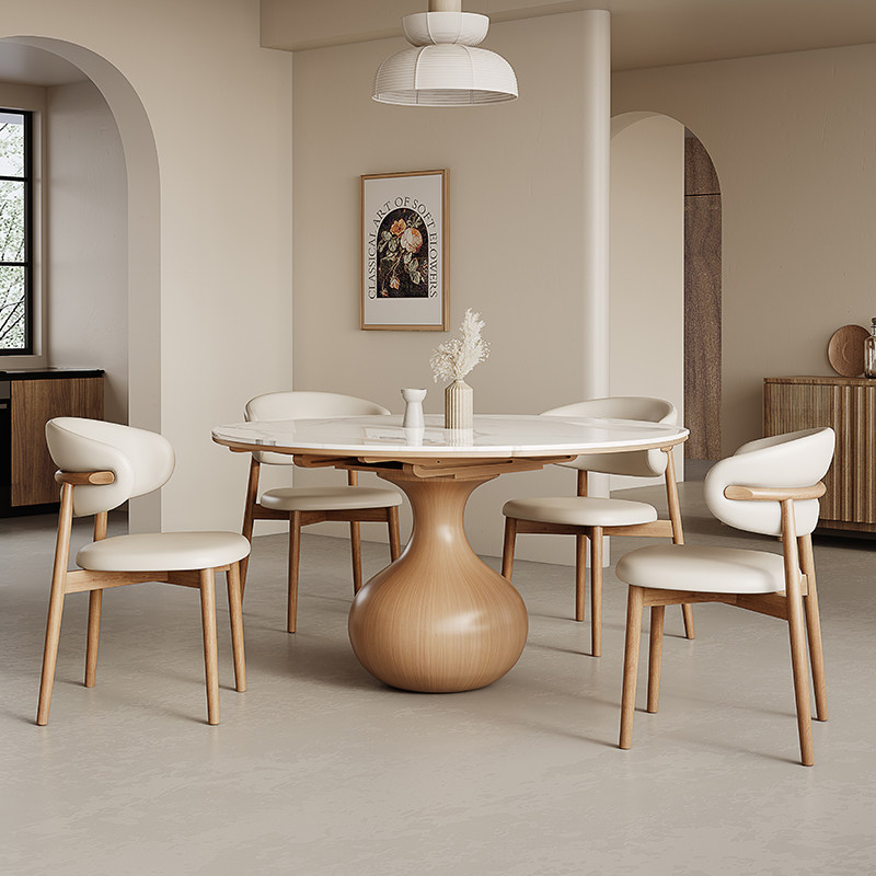 奶油风岩板餐桌椅组合可折叠圆形家用现代简约北欧白蜡木实木餐台,住宅家具,实木餐桌,淘宝优惠券,粉丝福利购,淘宝优惠卷