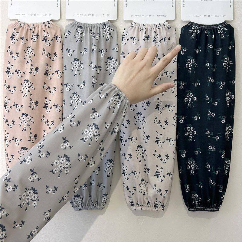 夏季直冰袖,宽松的妇女防晒冰丝绸袖,新的花卉工作和自行车遮阳臂