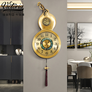 新中式 钟表挂墙轻奢高端时钟 纯铜挂钟客厅家用创意静音石英钟时尚