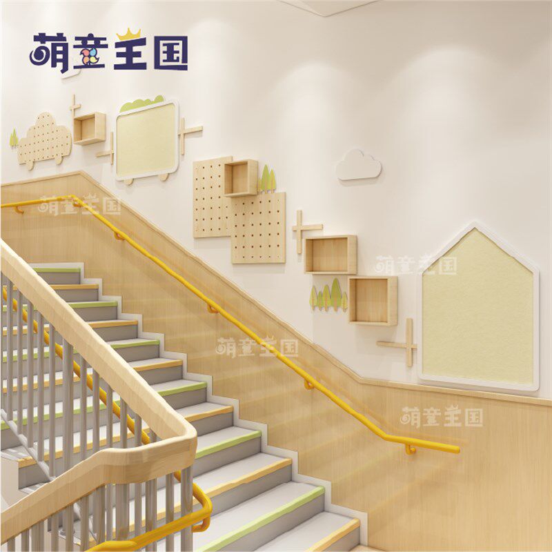 幼儿园环创楼梯间走廊过道实木与pvc碰撞-2文化墙简约风自然主题,家居饰品,文化墙贴,淘宝优惠券,粉丝福利购,淘宝优惠卷