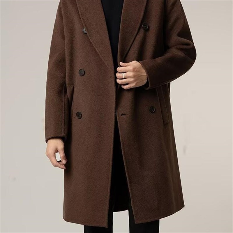 毛呢大衣男秋冬韩版潮流帅气青年加厚呢子外套宽松中长款过膝风衣