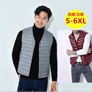 短款羽绒服轻薄羽绒马甲背心男超轻便超薄款加肥加大码无领中老年