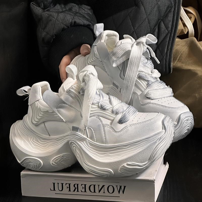 欧货真皮做旧松糕厚底老爹鞋女2025春季新款小个子增高休闲运动鞋