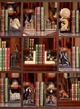 欧式立体创意沙漏建筑书靠书立书档摆件美式复古桌面人物艺术书挡