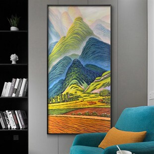 田园风景油画玄关过道装 欧式 靠山图挂画 饰画 巨人山装